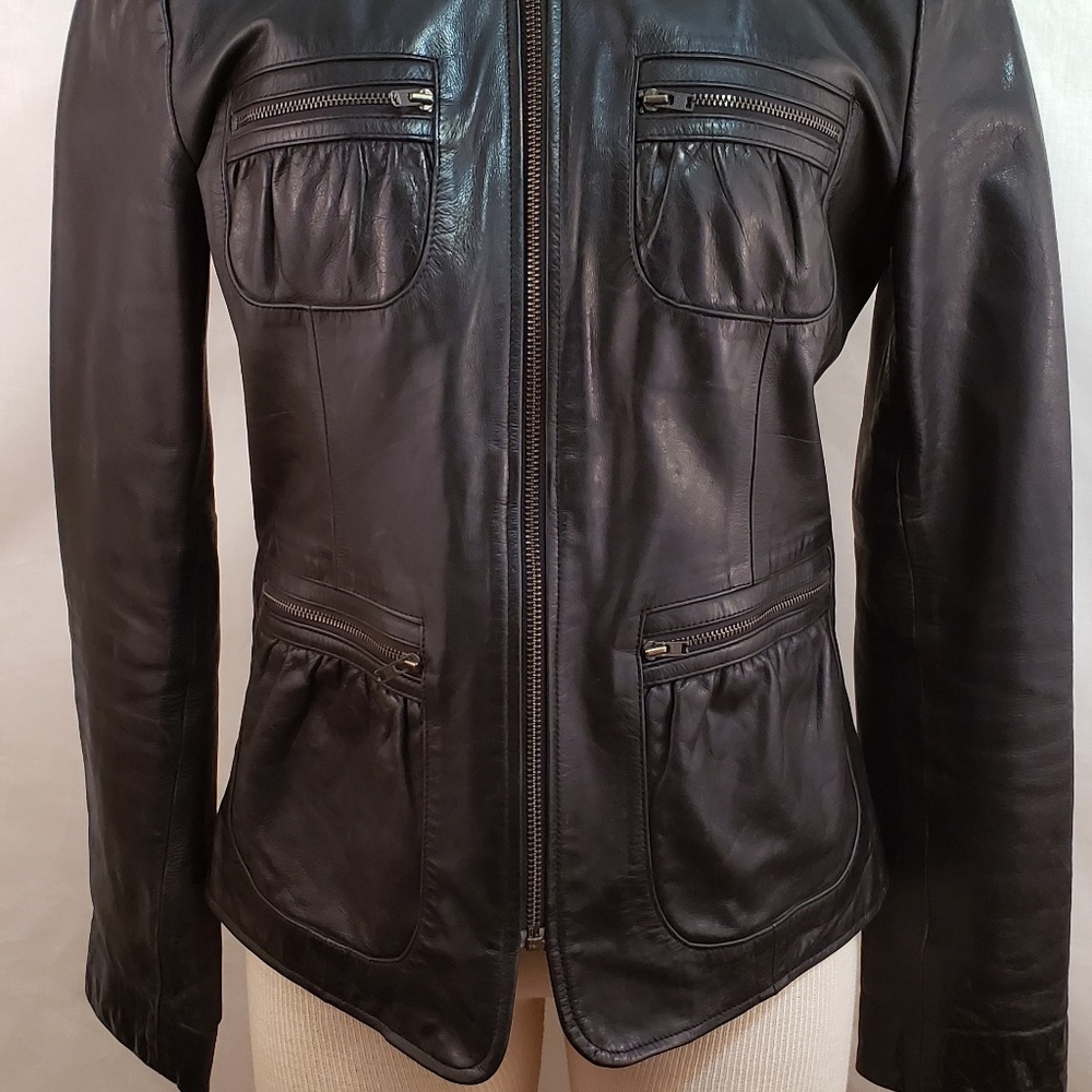 Banana Republic Women's Blk Leather Moto Jacket 6